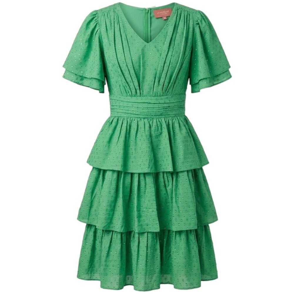 JESSAKAE Green Magnolia Dress Metallic Clip Dot Tiered Ruffle XS Whimsy $160